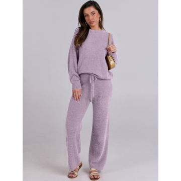 ANRABESS Women's Cozy Fleece Pajama Set for Fall Winter