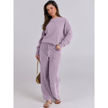 ANRABESS Women's Cozy Fleece Pajama Set for Fall Winter