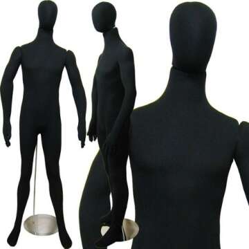 Soft Flexible Bendable Male Mannequin with Egg Head - Black