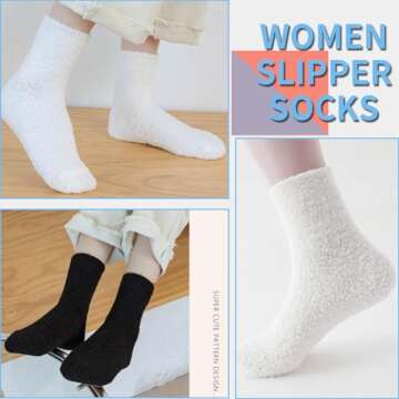 TOCONFFON Women's Cozy Fluffy Socks Fuzzy Socks Plush Socks 5 Pairs,White