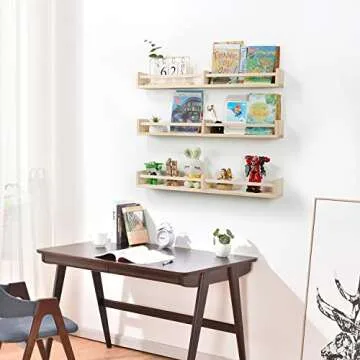 Austin yan Nursery Bookshelves Wall Mounted，32inch，Set of 3, Wood Floating Wall Bookshelf for Ki...