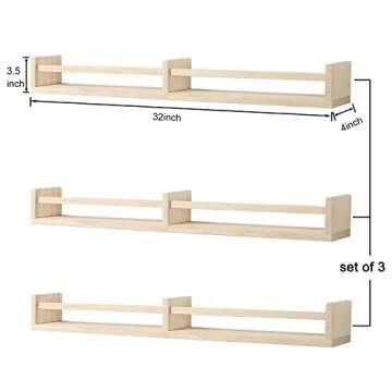 Austin yan Nursery Bookshelves Wall Mounted，32inch，Set of 3, Wood Floating Wall Bookshelf for Kids,Natural Wood Color,Hanging Shelf for Baby Nursery Room Decor, Pine