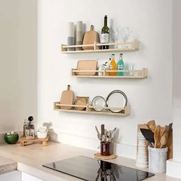 Austin yan Nursery Bookshelves Wall Mounted，32inch，Set of 3, Wood Floating Wall Bookshelf for Kids,Natural Wood Color,Hanging Shelf for Baby Nursery Room Decor, Pine