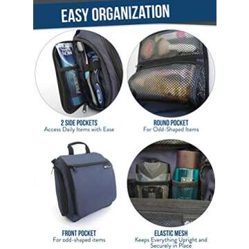 D&D Hanging Travel Toiletry Bag for Men and Women – Cosmetics, Makeup and Toiletries Organizer Kit with 10 Compartments, YKK Zippers, XXL Metal Swivel Hook, Water-Resistant Nylon