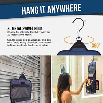 D&D Hanging Travel Toiletry Bag for Men and Women – Cosmetics, Makeup and Toiletries Organizer Kit with 10 Compartments, YKK Zippers, XXL Metal Swivel Hook, Water-Resistant Nylon