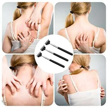 (3-Pack) Black Telescopic Back Scratcher, ELASO Portable Extendable Stainless Steel Back Scratchers for Men Women with Beautiful Carry Bag
