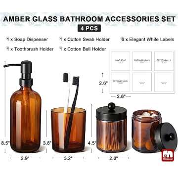 GMISUN Bathroom Accessories Set, 4 Pack Amber Glass Bath Accessory Sets Complete, Brown Soap Dispens...