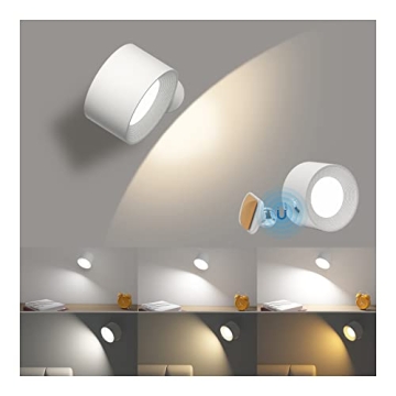 AKSDA Battery Operated Wall Light, LED Lamp with 360°Adjustable Lighting Indoor Light 3 Color Modes...