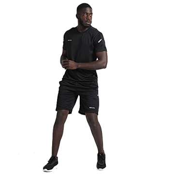BUYJYA Men's Workout Clothes Athletic Shorts Shirt Set 3 Pack Basketball Football Training Running G...
