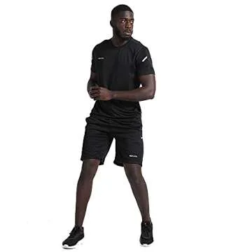 BUYJYA Men's Workout Clothes Athletic Shorts Shirt Set 3 Pack Basketball Football Training Running G...