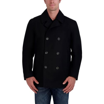 Nautica Men's Double Breasted Wool Blend Peacoat - Large, Black