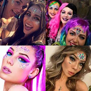 COKOHAPPY 6 Sets Rhinestone Mermaid Face Jewels Tattoo - BODY STICKERS Crystal Tears Gem Stones Bindi Temporary Stickers (Collection 1)