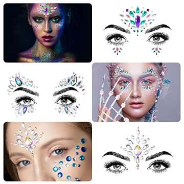 COKOHAPPY 6 Sets Rhinestone Mermaid Face Jewels Tattoo - BODY STICKERS Crystal Tears Gem Stones Bindi Temporary Stickers (Collection 1)