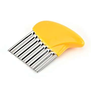 Crinkle Cutter and French Fry Slicer By Guardians Salad Chopping Knife and Vegetable Steel Blade Cutting Tool (Yellow)