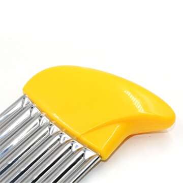 Crinkle Cutter and French Fry Slicer By Guardians Salad Chopping Knife and Vegetable Steel Blade Cutting Tool (Yellow)
