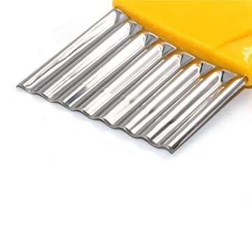 Crinkle Cutter and French Fry Slicer By Guardians Salad Chopping Knife and Vegetable Steel Blade Cutting Tool (Yellow)