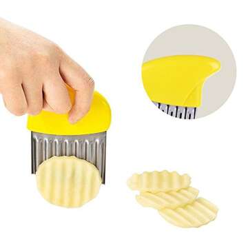 Crinkle Cutter and French Fry Slicer By Guardians Salad Chopping Knife and Vegetable Steel Blade Cutting Tool (Yellow)