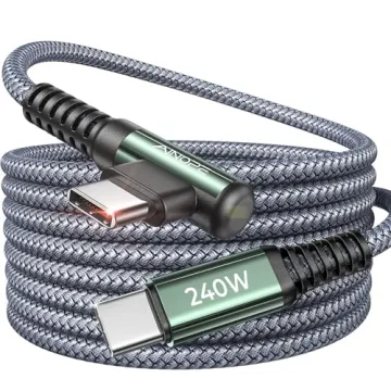 AINOPE 240W USB C to USB C Cable Right Angle [10FT] - Fast Charging & Durable