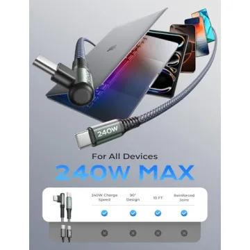 AINOPE 240W USB C Cable Right Angle 10FT Fast Charger