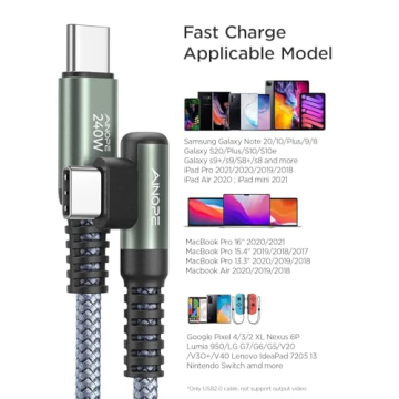 AINOPE 240W USB C Cable Right Angle 10FT Fast Charger