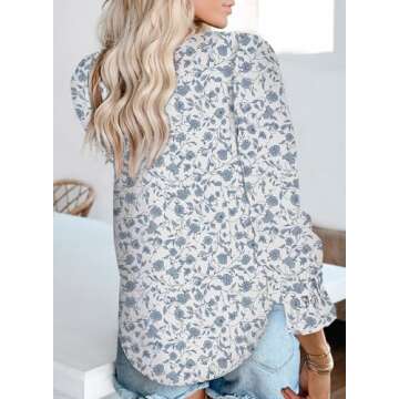 Dokotoo Womens Boho Floral Printed Casual V Neck Long Sleeve Shirts for Women Summer Casual T-Shirt ...