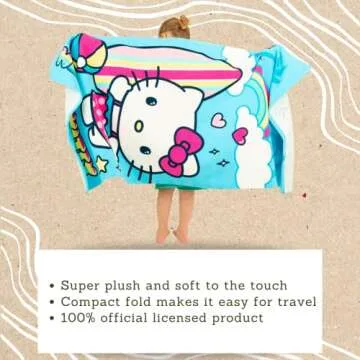 Franco Sanrio Hello Kitty Super Soft Lightweight 100% Recycled Bath/Pool/Beach Towel Made from Recycled Plastic Bottles, 60 in x 30 in, (100% Official Licensed Sanrio Product)