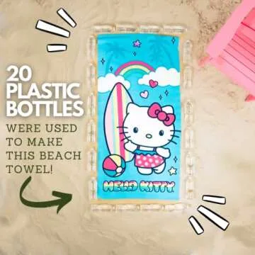 Franco Sanrio Hello Kitty Super Soft Lightweight 100% Recycled Bath/Pool/Beach Towel Made from Recycled Plastic Bottles, 60 in x 30 in, (100% Official Licensed Sanrio Product)