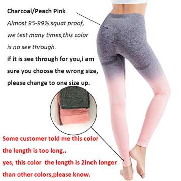 Aoxjox Yoga Pants for Women High Waisted Tummy Control Gym Sport Ombre Seamless Leggings (Charcoal/Peach Pink, X-Small)