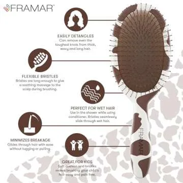 FRAMAR Curly Hair Detangler Brush – Detangler Brush For Curly Hair Cow Print Hairbrush For Curly Hair, Wet Hairbrushes For Woman, Womens Hair Brush For Thick Hair Cute Cow Stuff Brush Hair - Cow Print