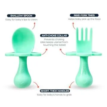 Grabease Baby Spoons Toddler Spoons Baby Silverware Toddler Utensils, BPA-Free & Phthalate-Free for Baby & Toddler, 1 Set, Mint