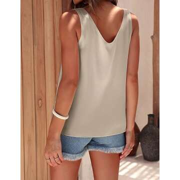 Ekouaer Womens Silk Satin Tank Tops V Neck Casual Cami Sleeveless Camisole Blouses Summer Basic Tank Shirt Light Champagne