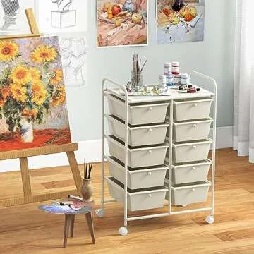 Giantex 10 Drawers Rolling Cart, Classroom Organizers, Storage Cart with Wheels, for Teacher Office ...