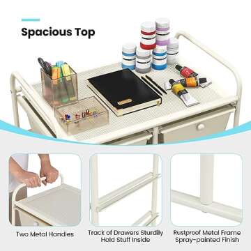 Giantex 10 Drawers Rolling Cart, Classroom Organizers, Storage Cart with Wheels, for Teacher Office Home School Supplies Tool Craft Art Paper, Ivory Color