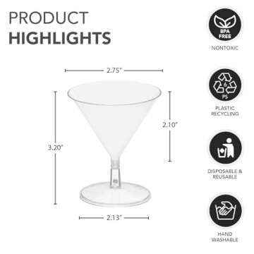 Party Essentials Miniware Disposable 2 oz. Small Plastic Mini Martini Appetizer and Dessert Cups/Coc...