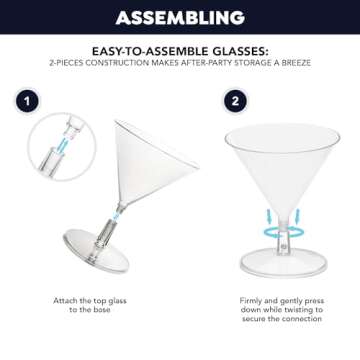 Party Essentials Miniware Disposable 2 oz. Small Plastic Mini Martini Appetizer and Dessert Cups/Cocktail Sample Tasting Drinkware, Clear, Glasses Only, 12-Count