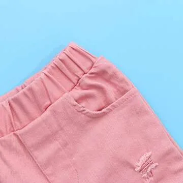 ICECTR Toddler Baby Girls Kid Flared Denim Pants Ruffled Wide Legs Ripped Jeans High Waist Bell Bottoms Casual Outfit (Pink, 1-2T)