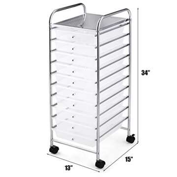 Happygrill 10-Drawer Storage Cart Office Paper Organizer Rolling Storage Cart with Wheels