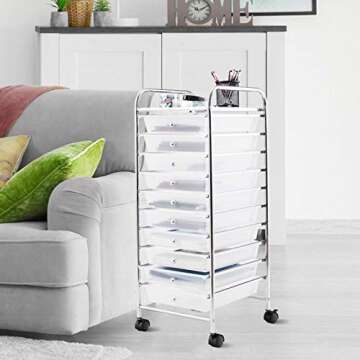 Happygrill 10-Drawer Storage Cart Office Paper Organizer Rolling Storage Cart with Wheels