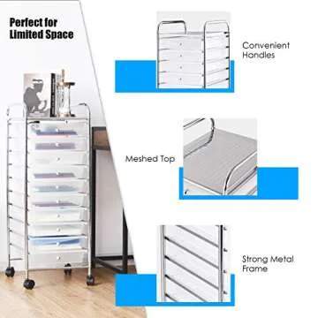 Happygrill 10-Drawer Storage Cart Organizer with Wheels