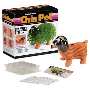 Chia Pet Puppy with Seed Pack, Decorative Pottery Planter, Easy to Do and Fun to Grow, Novelty Gift, Perfect for Any Occasion