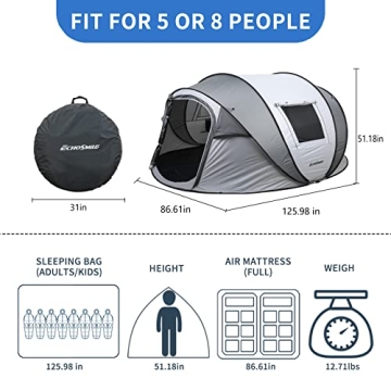 EchoSmile Instant Family Tent for 6, Easy Setup & Water Resistant