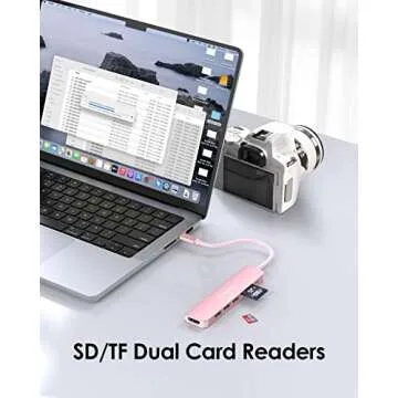 LENTION USB C Hub with 100W Charging, 4K HDMI, Dual Card Reader, USB 3.0 & 2.0 Compatible 2023-2016 MacBook Pro, New Mac Air/Surface, Chromebook, More, Stable Driver Adapter (CB-CE18, Rose Gold)