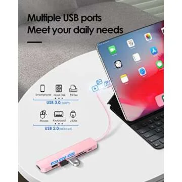 LENTION USB C Hub with 100W Charging, 4K HDMI, Dual Card Reader, USB 3.0 & 2.0 Compatible 2023-2016 MacBook Pro, New Mac Air/Surface, Chromebook, More, Stable Driver Adapter (CB-CE18, Rose Gold)