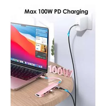 LENTION USB C Hub with 100W Charging, 4K HDMI, Dual Card Reader, USB 3.0 & 2.0 Compatible 2023-2016 MacBook Pro, New Mac Air/Surface, Chromebook, More, Stable Driver Adapter (CB-CE18, Rose Gold)