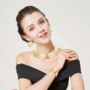 ORAZIO Bib Choker Statement Necklaces for Women Cuff Bracelet Open Hoop Stud Earrings Ring African C...