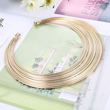 ORAZIO Bib Choker Statement Necklaces for Women Cuff Bracelet Open Hoop Stud Earrings Ring African Chunky Costume Jewelry Set