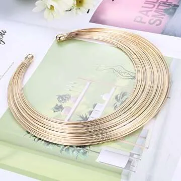 ORAZIO Bib Choker Statement Necklaces for Women Cuff Bracelet Open Hoop Stud Earrings Ring African Chunky Costume Jewelry Set