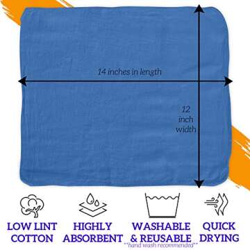 GREEN LIFESTYLE 150 Pack 12x14 Blue Shop Towels - Durable & Eco-Friendly
