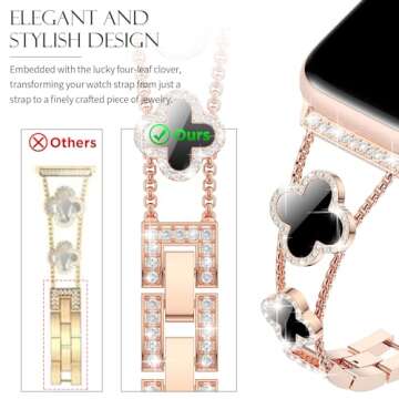 CTYBB Bling Diamond Band for Apple Watch Series 1-10, Luxury Bracelet with Clover Design