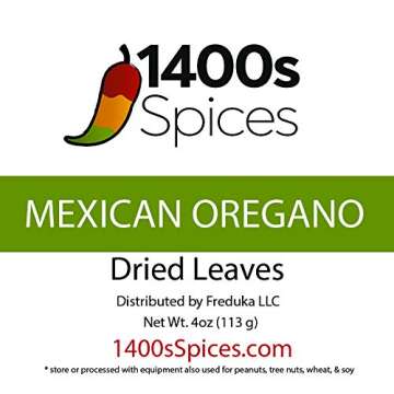 4oz Dried Mexican Oregano. Perfect for Taco Seasoning, Mexican Food, Tamales, Meats, Enchiladas, Cheese, Salads. Rich Flavor Spices for Mexican Recipes. Heat-Sealed Resealable Bag by 1400s Spices